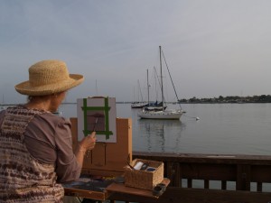 Kristin painting the bridge