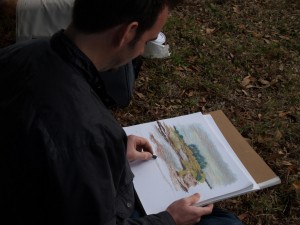 Michael working with pastels