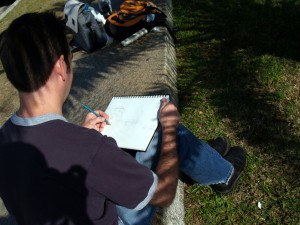 Michael working in pencil