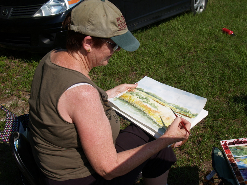 Pat working in watercolor