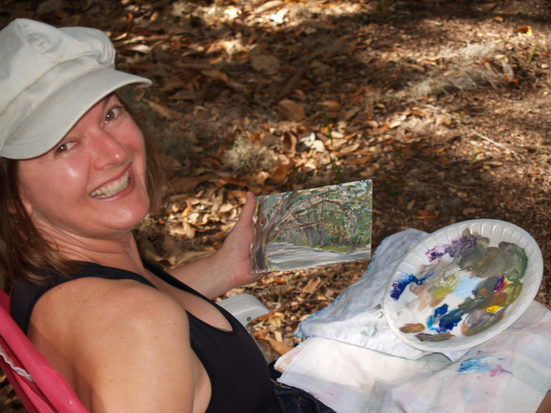 Jean painting the scene