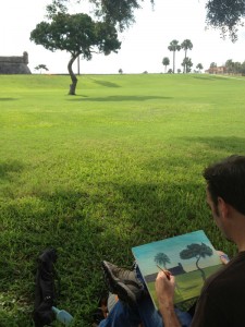Michael painting trees and fortresses